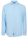Fay Lightweight Linen Shirt With Classic Collar In Blue