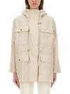 Fay Linen And Cotton Blend Parka Coat In Neutral
