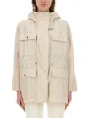 Fay Linen And Cotton Blend Parka Coat In Neutrals