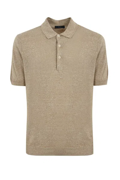 Fay Linen And Cotton Polo In Beige