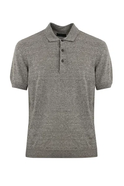 Fay Linen And Cotton Polo In Grigio