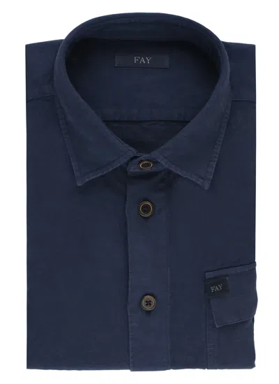 Fay Linen And Cotton Shirt In Blue