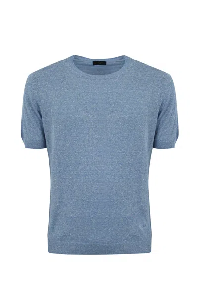 Fay Linen And Cotton T-shirt In Azzurro