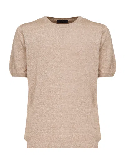 Fay Linen And Cotton T-shirt In Hemp