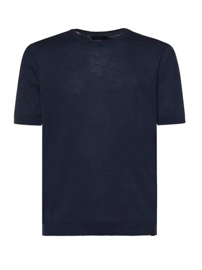 Fay Linen And Cotton T-shirt In Blue