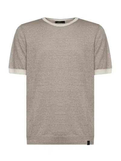 Fay Ribbed-trim Crew-neck T-shirt In Gray