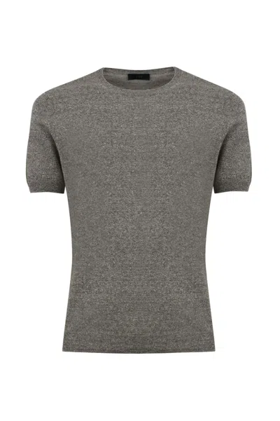Fay Linen And Cotton T-shirt In Grigio