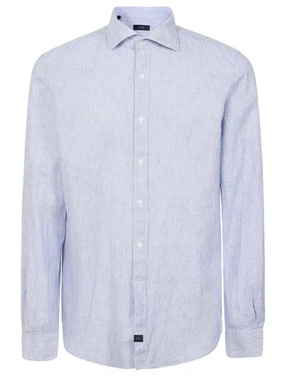 Fay Linen Button-down Shirt With Textured Finish In White