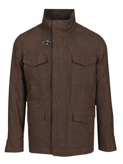 Fay Linen Canvas Field Jacket Jackets Brown
