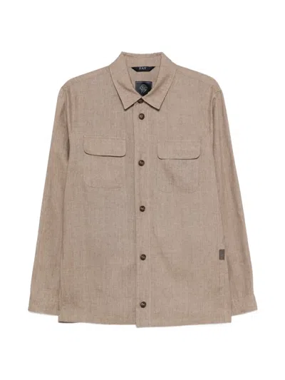 Fay Linen Chest-pocket Shirt In Neutral