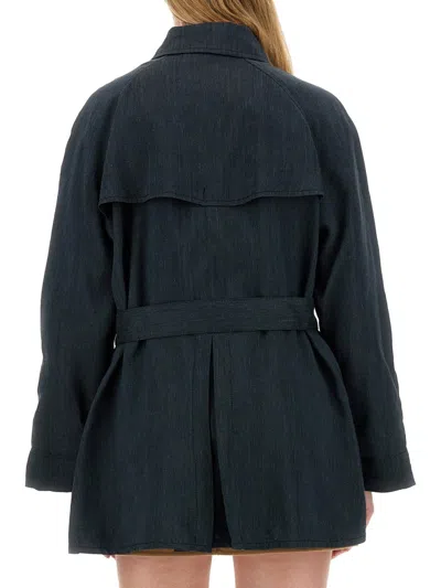Fay Linen-viscose Blend Trench Coat In Black