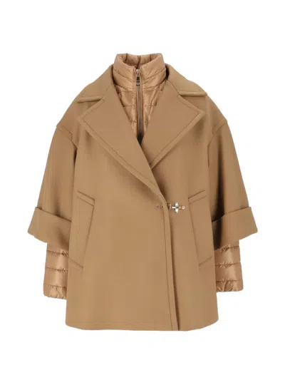 Fay Double Detachable Striped Quilted Layer Cape In Brown