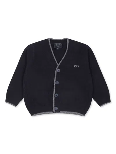 Fay Babies' Logo-embroidered Cardigan In Blue