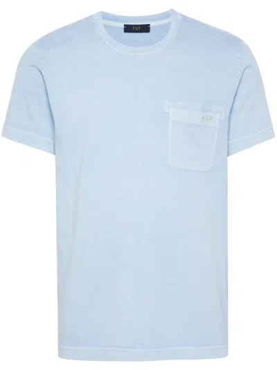 Fay T-shirt Mit Logo-stickerei In Blau