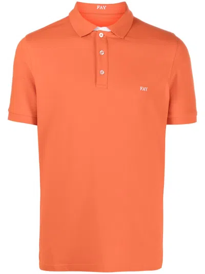 Fay Logo-embroidered Polo Shirt In Orange