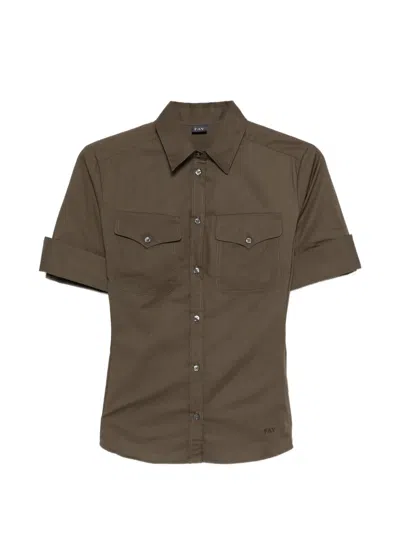 Fay Logo-embroidered Shirt In Green