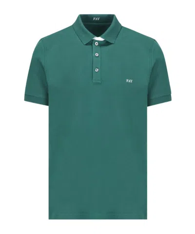 Fay Logo-embroidered Short-sleeved Polo Shirt In Green