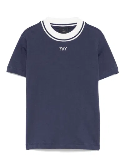 Fay Kids' Logo-embroidered T-shirt In Blue
