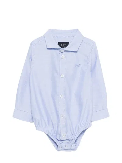 Fay Babies' Logo-embroidery Shirt In Blue