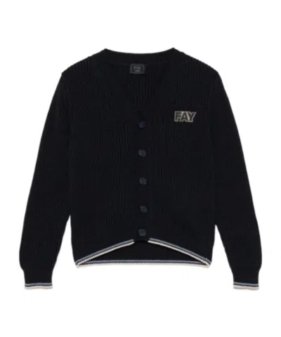 Fay Logo-patch Cardigan In Black