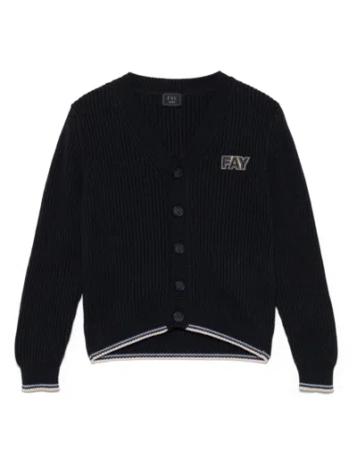 Fay Kids' Logo-patch Cardigan In Blue