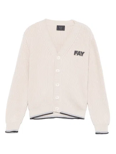 Fay Kids' Logo-patch Cardigan In Neutrals