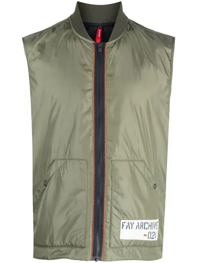 Fay Vest Sleeveless Side Pockets In Military Green