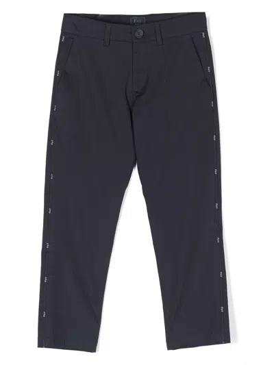 Fay Kids' Logo-tape Straight-leg Trousers In Blue