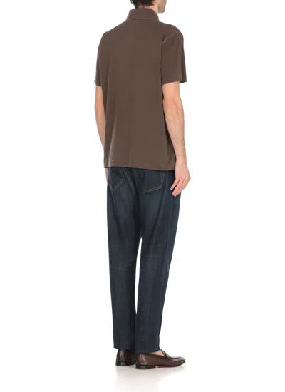 Fay Logoed Polo In Brown