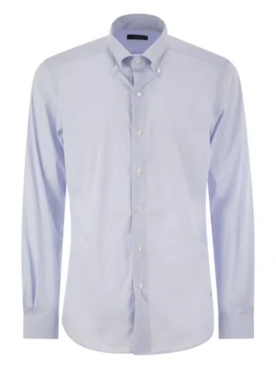 Fay Logo-embroidered Button-up Shirt In Blue