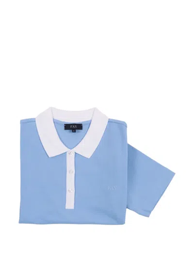 Fay Logo-embroidered Polo Top In Blue