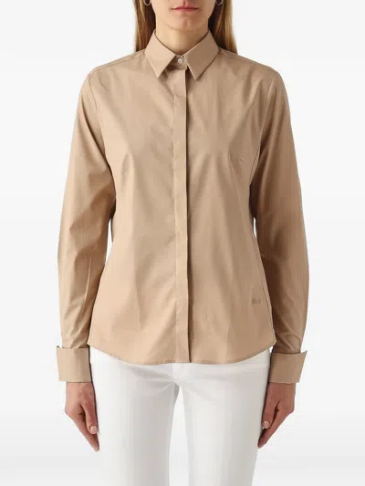 Fay Logo-embroidered Shirt In Brown