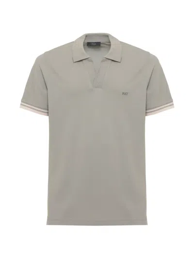 Fay Logo-embroidered Striped-trim Polo Shirt In Gray