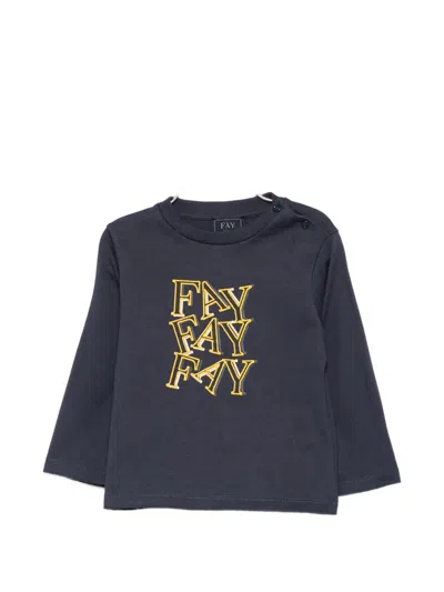 Fay Babies' Logo-print Long-sleeve T-shirt In Blue