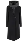 Fay Long Black Coat With Quilted Bib In Black