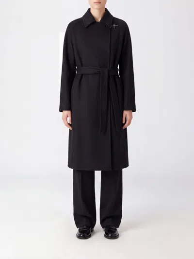 Fay Long Double-breasted Wool And Cashmere Coat With Belt And Toggles In Black