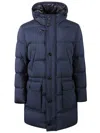Fay Quilted Hooded Puffer Jacket With Front Button Closure In Blu