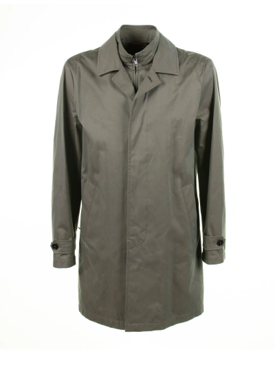 Fay Long Green Jacket With Zip And Collar In Verde