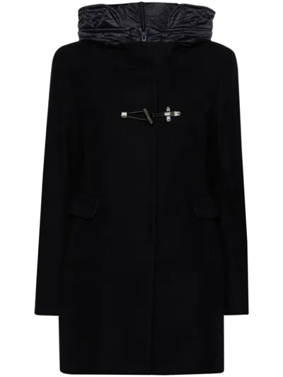 Fay Long Hooded Coat In Black