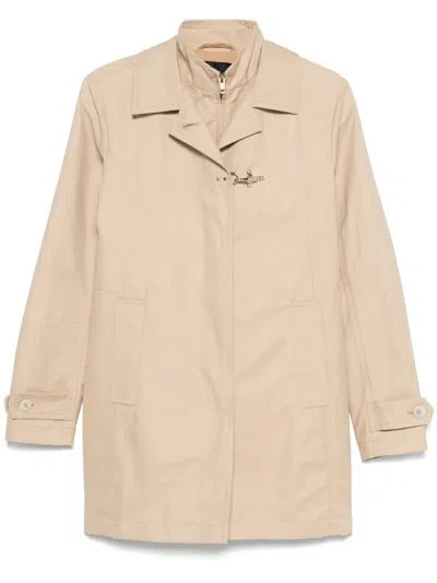 Fay Long Linen Morning Coat In Beige
