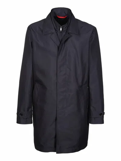 Fay Long Minimalist Coat With Classic Collar In Black