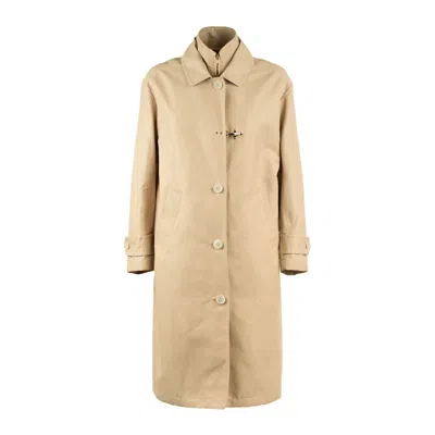 Fay Long Morning Coat In Beige Technical Linen