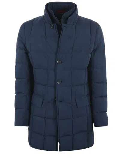 Fay Long Quilted Nylon Down Jacket In Blue