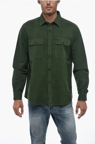 Fay Long Sleeved Linen Blend Shirt In Green