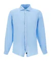 Fay Cutaway Collar Linen Shirt In Blue