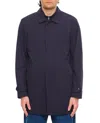 Fay Double Collar Long Coat With Zip And Button Closure In Blue