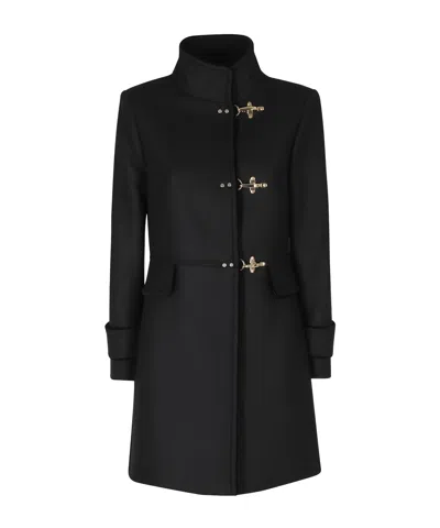 Fay Long-sleeve Coat With A Stand-up Collar In Black