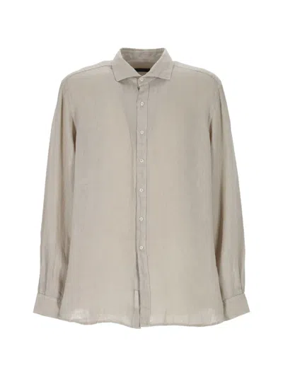 Fay Long-sleeve Button-up Shirt With Classic Collar And Relaxed Fit In Gray
