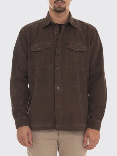 Fay Long-sleeved Corduroy Shirt With Patch Pockets In Brown