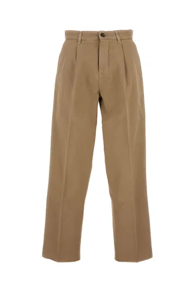 Fay Loose Fit Trousers With Pleats And Logo Label In Brown